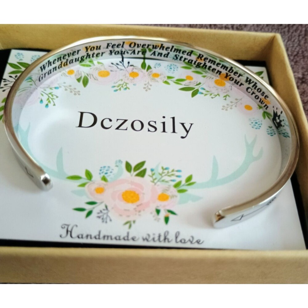 Dczosily Granddaughter Inspirational Cuff Bracelet Silver Tone Engraved w/ Gift